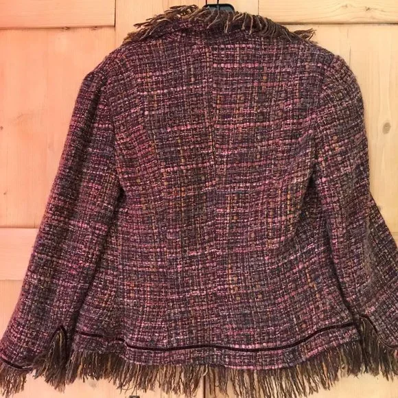 Plenty pink/brown tweed jacket with fringe trim, size 4 - Picture 4 of 5
